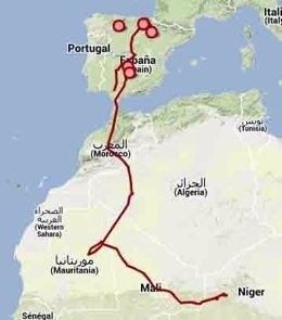 Mapa de migraciones de cigüeñas blancas españolas