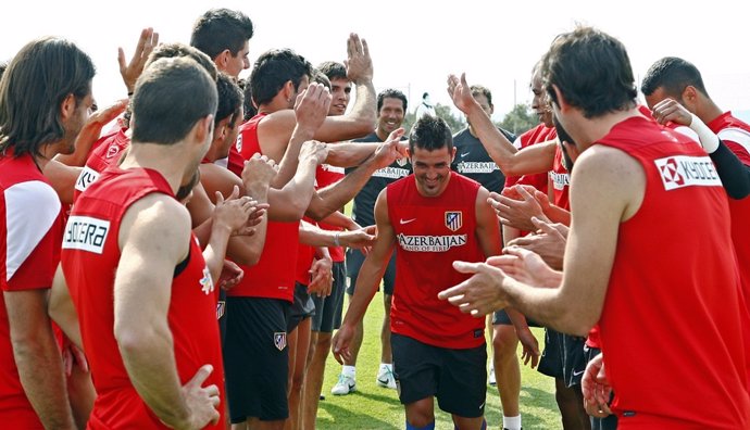 David Villa en un entrenamiento del Atlético de Madrid