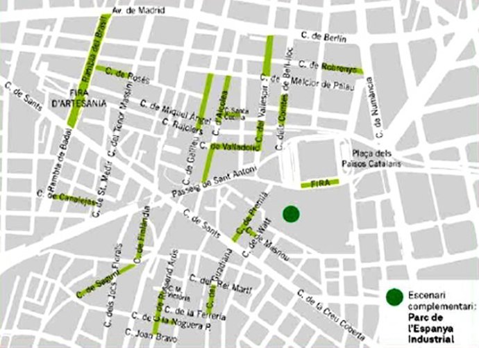 Calles del barrio de Sants decoradas en la Fiesta mayor de 2013