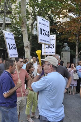 Trabajadores de Urbanos de Zaragoza movilizados contra los despidos.