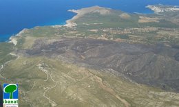 Imagen aérea superficie afectada por incendio de Artà