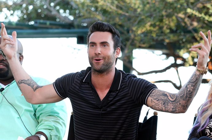 LOS ANGELES, CA - AUGUST 12:  (L-R)  The Voice's  Cee Lo Green, Adam Levine, And