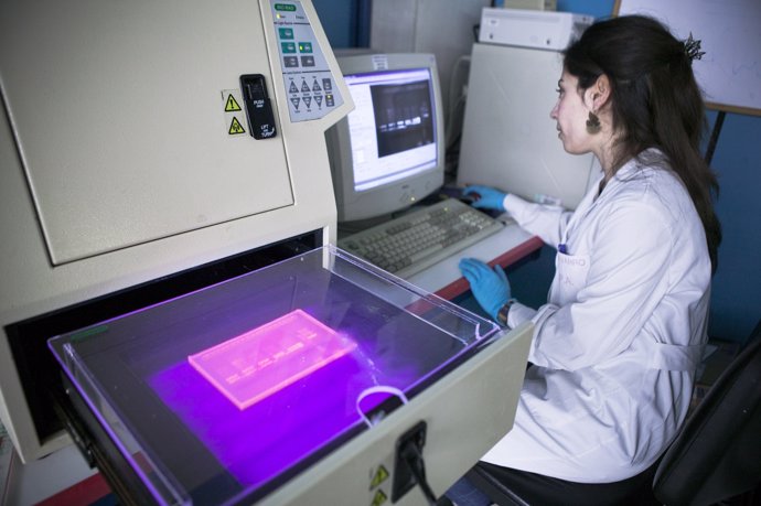 Investigadora trabajando en uno de los laboratorios de la UPNA