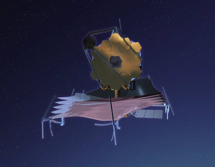 Recreación del telescopio espacial James Webb en órbita