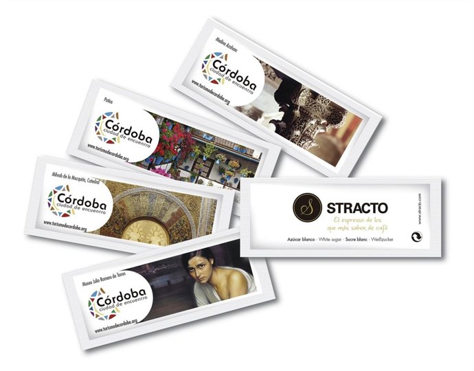 Sobres de azúcar con imágenes de Córdoba