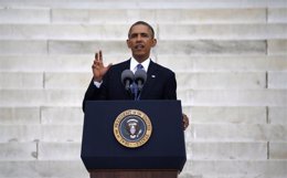 El presidente de Estados Unidos, Barack Obama, habla durante la ceremonia para c