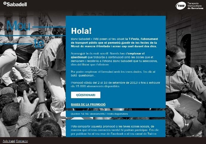 Formulario 'Para la Mercè, muévete con la T-Festa' para repartir 15.000 abonos