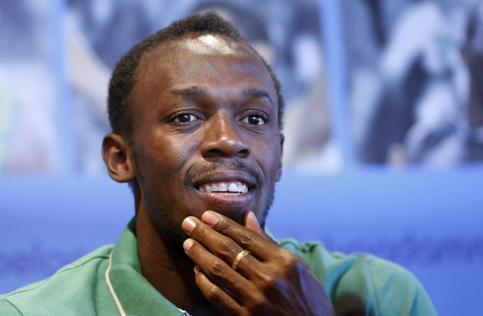 El velocista jamaicano Usain Bolt durante una conferencia de prensa en Bruselas,