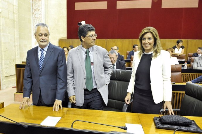 Griñán, Valderas y Susana Díaz en la investidura como presidenta de la Junta