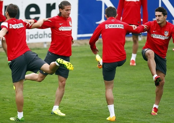 Koke, Filipe, Adrián y Gabi en un entrenamiento del Atlético
