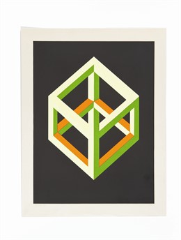 Yturralde, José María. Hexaedro en verde, amarillo y naranja. Serigrafía
