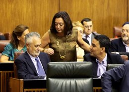 Griñán, Moreno y Jiménez tras su elección como nuevos senadores