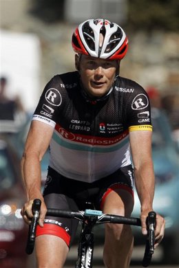 El ciclista estadounidense Chris Horner a su llegada a la meta de la séptima eta