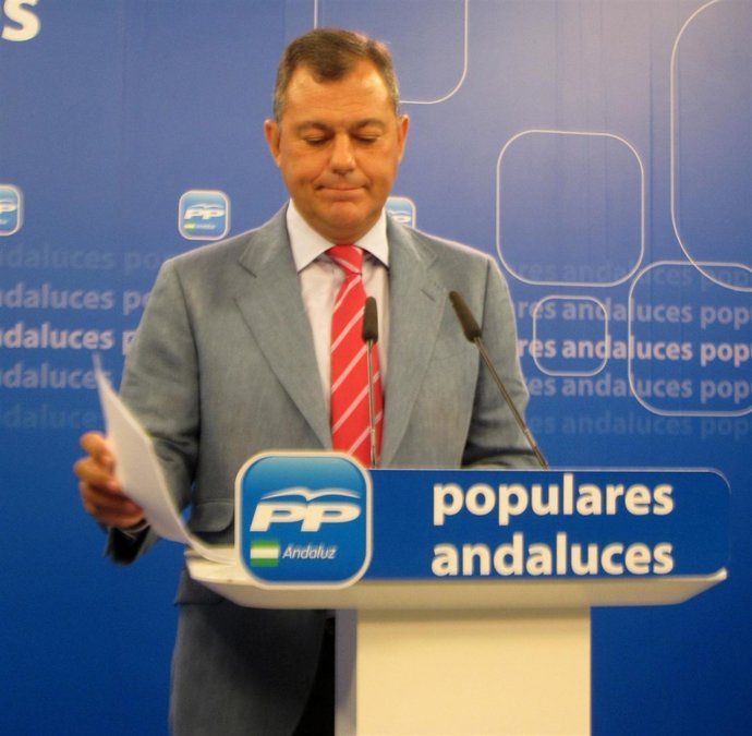 El secretario general del PP-A, José Luis Sanz, hoy en rueda de prensa