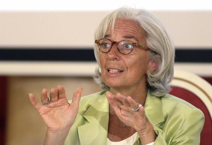La directora gerente del FMI, Christine Lagarde, dando una charla en Vilnius, Li