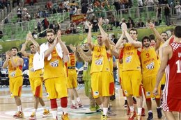 La selección española celebra el bronce en el Eurobasket