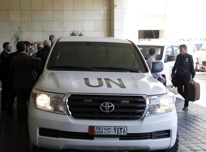 Un vehículo del equipo de investigación de armas químicas de Naciones Unidas a s