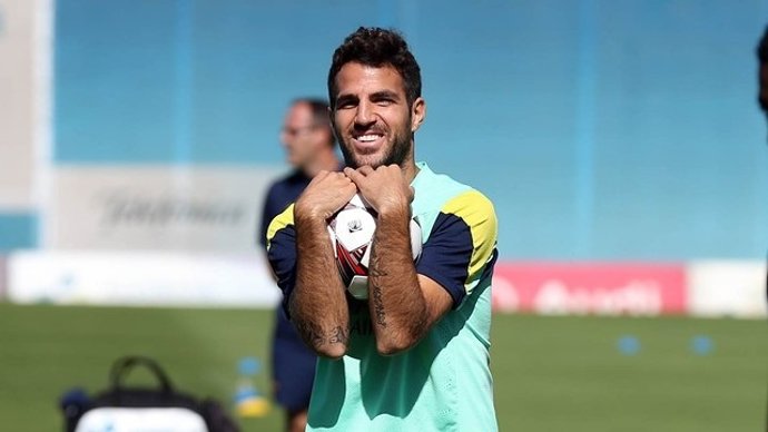 Cesc Fábregas en un entrenamiento con el Barcelona