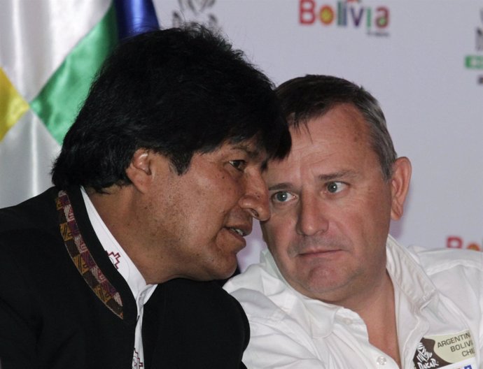 El presidente de Bolivia, Evo Morales, y el director de Rally Dakar,  E. Lavigne