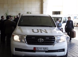 Un vehículo del equipo de investigación de armas químicas de Naciones Unidas a s
