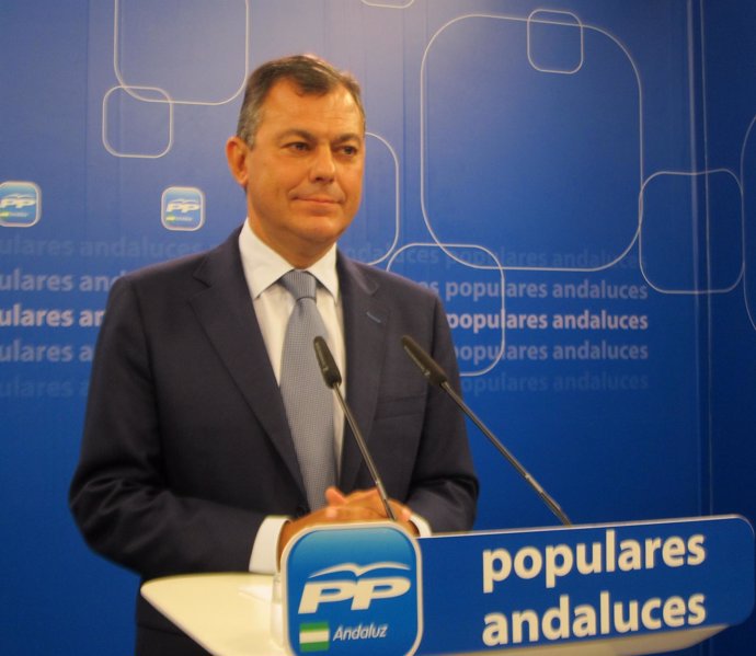 El secretario general del PP-A, José Luis Sanz, hoy en rueda de prensa 