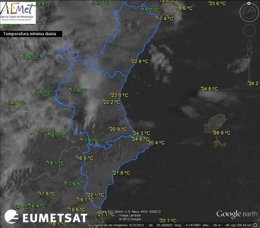 Mapa de temperaturas la pasada noche en la Comunitat