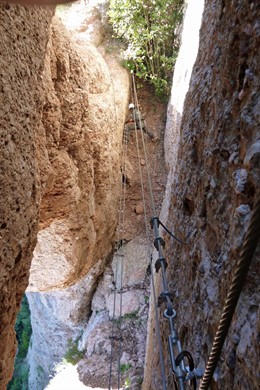 Desmontaje de una instalación de escalada ilegal en Montserrat