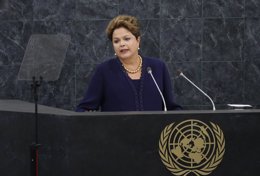 La presidenta de Brasil, Dilma Rousseff, durante su comparecencia en la ONU.