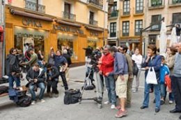 Rodaje en la plaza del Ayuntamiento de Pamplona.