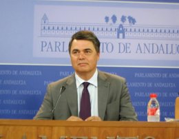 El portavoz del PP-A en el Parlamento, Carlos Rojas, hoy en rueda de prensa