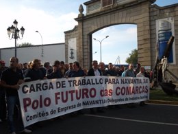 Cabecera de la protesta de los trabajadores de Navantia Ferrol este jueves