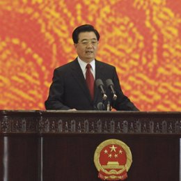 El presidente de China, Hu Jintao, en un acto previo a la inauguración de los JJ