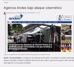 Web de la agencia Andes ataques cibernéticos