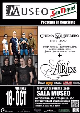 Cartel del concierto de Chema Herrero Rock Band y Airless en Burgos