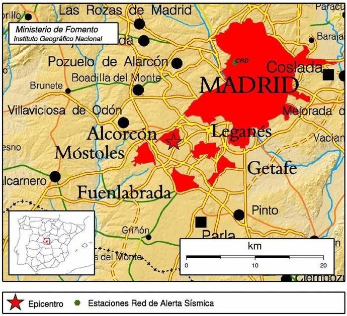 Ubicación del seísmo sentido en el sureste de Madrid