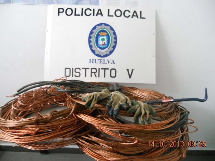 Cobre recuperado por la Policía Local de Huelva.