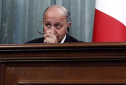 El canciller francés, Laurent Fabius, durante una conferencia de prensa tras reu