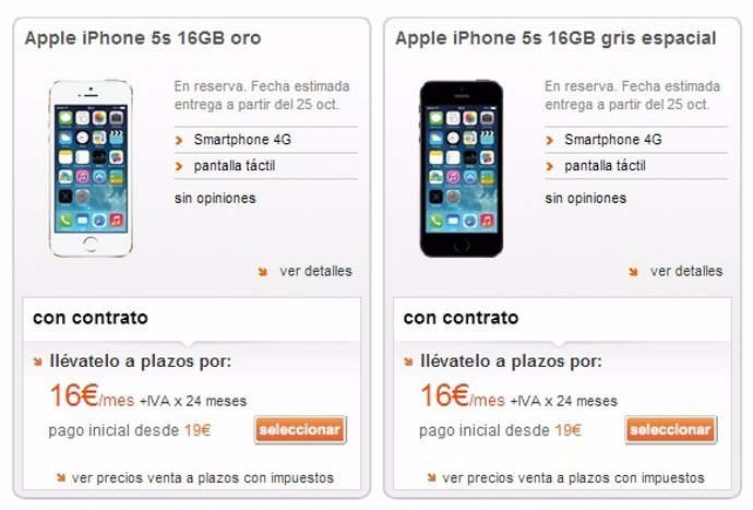 Precios del iPhone en la web de Orange