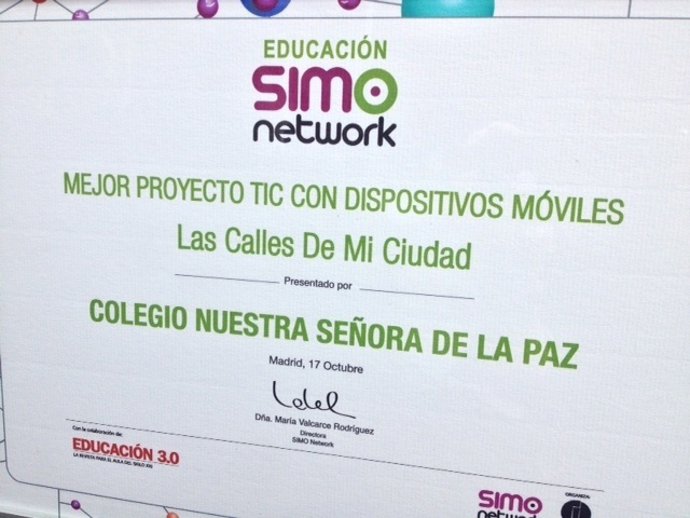 Imagen del diploma por el que se acredita el premio SIMO