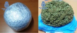 De un lado, la marihuana  en un plástico con crema y, de otro, una vez abierta