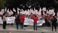 Un centenar de docentes de la concertada y pública protestan frente al Senado contra la LOMCE