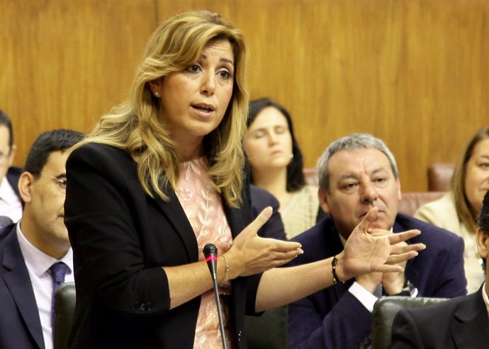 La presidenta de la Junta, Susana Díaz, hoy en el Parlamento de Andalucía