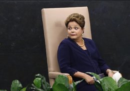 La presidenta de Brasil, Dilma Rousseff, antes de presentarse en la Asamblea Gen