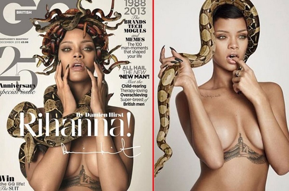 La Diosa Rihanna se convierte en la temible Medusa posando desnuda y  acompañada únicamente por serpientes