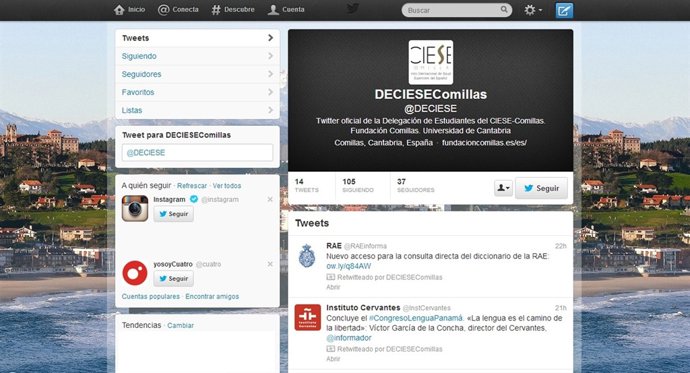 Twitter creado por la delegación de alumnos del CIESE Comillas