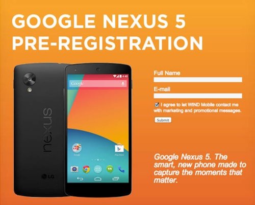 Pre registro para el Nexus 5 en Wind Mobile