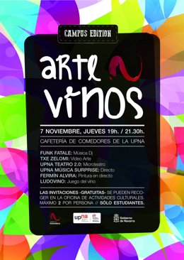 Cartel anunciador de la fiesta del arte y el vino en la UPNA.