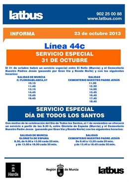 Servicio especial de autobuses de Latbus con motivo del Día de Todos los Santos