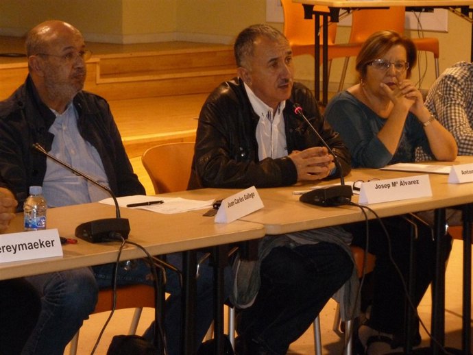 Los sec grls de CC.OO. UGT y Usoc, J.C Gallego, J.M. Àlvarez y A. Gil