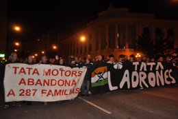 Manifestación de trabajadores de Tata Motors.